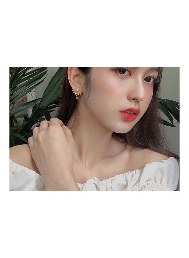 J.J Hand made 925 Sterling Silver Pin Fashion Rhinestone Pearl Earrings - Image 4