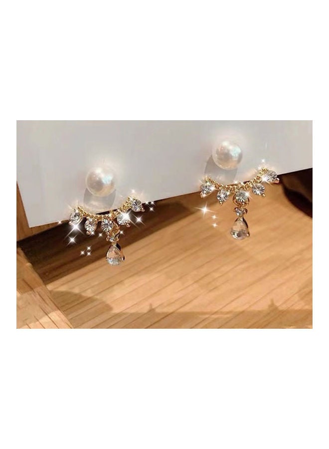 J.J Hand made 925 Sterling Silver Pin Fashion Rhinestone Pearl Earrings - Image 3