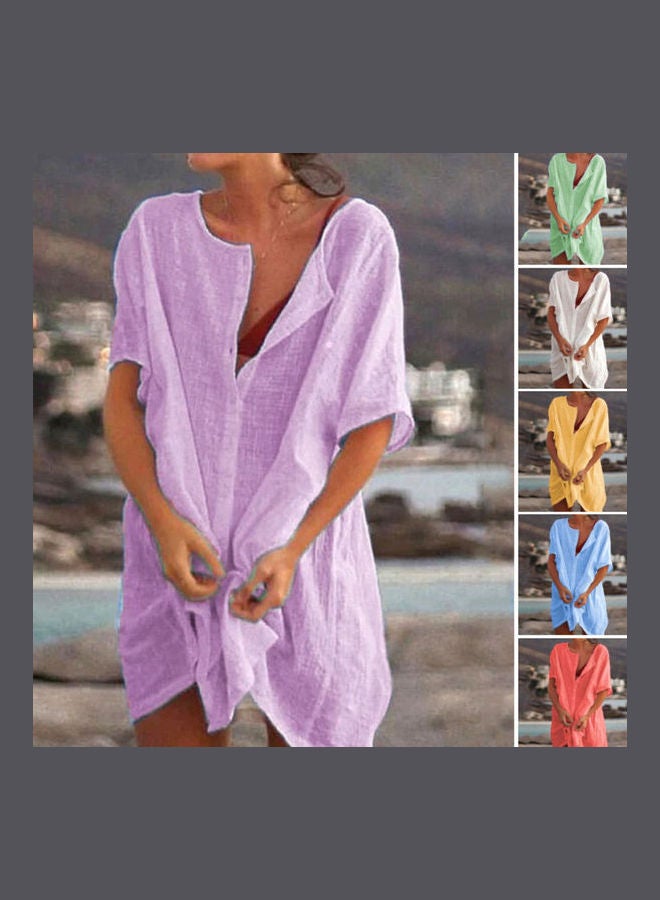 O Neck Buttons Loose Long T-Shirt Yellow - Image 5