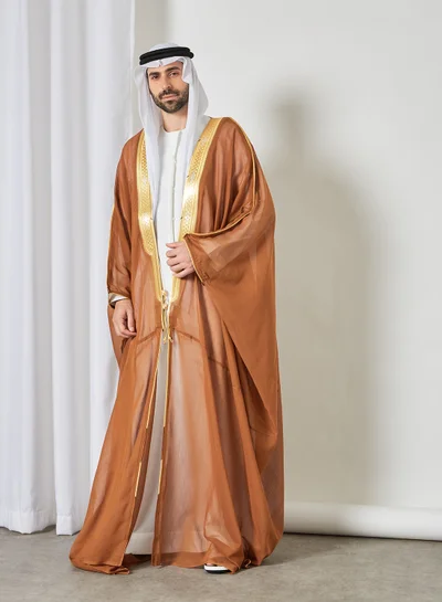 بيت الكندورة عباءة بشت مطرزة بني
