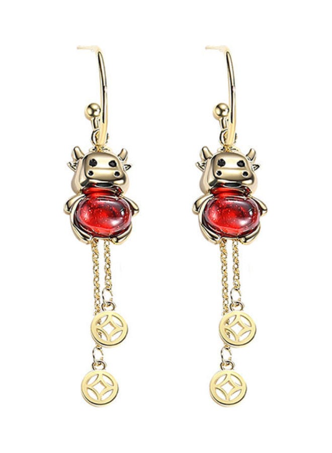 J.J Hand made 925 Sterling Silver Good Luck Bull Long Crystal Earrings - Image 1