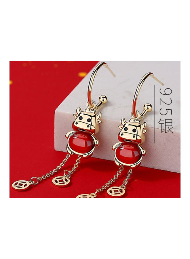 J.J Hand made 925 Sterling Silver Good Luck Bull Long Crystal Earrings - Image 3