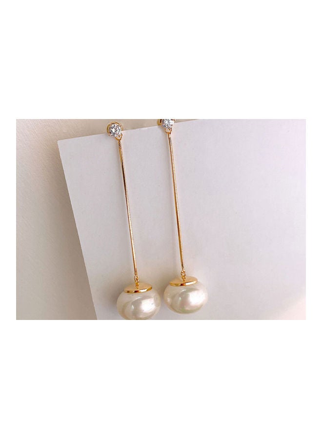 J.J Hand made 925 Sterling Silver Rhinestone Long Pearl Tassel Earrings - Image 2