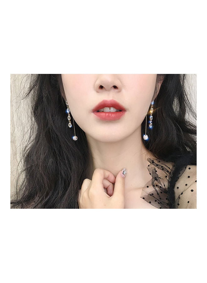 J.J Hand made 925 Sterling Silver Rhinestone Circle Long Tassel Earrings - Image 5