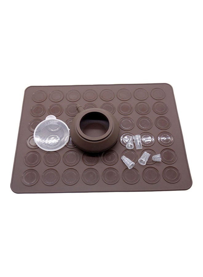 48-Holes Macaron Non-Stick Silicone Mat with Decorating Pot Brown  - Image 3