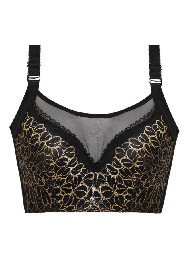 Underwired Brassiere Push up Lace Bra Black/Gold