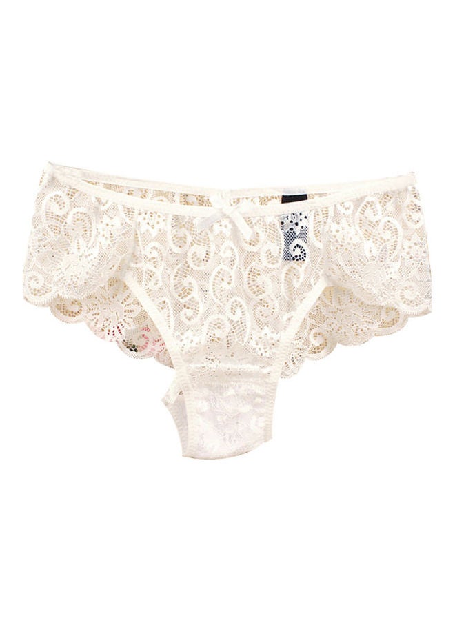 Lace Bowknot Transparent  Brief Panties White 