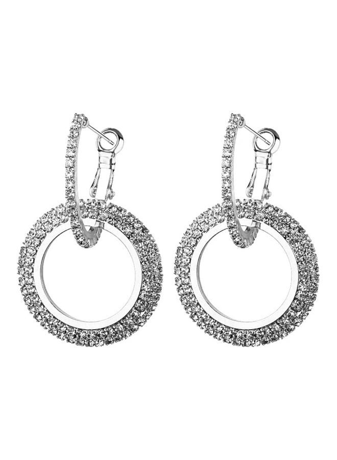J.J Hand made 925 Sterling Silver Sparkling High-End Rhinestone Circle Earrings - Image 1