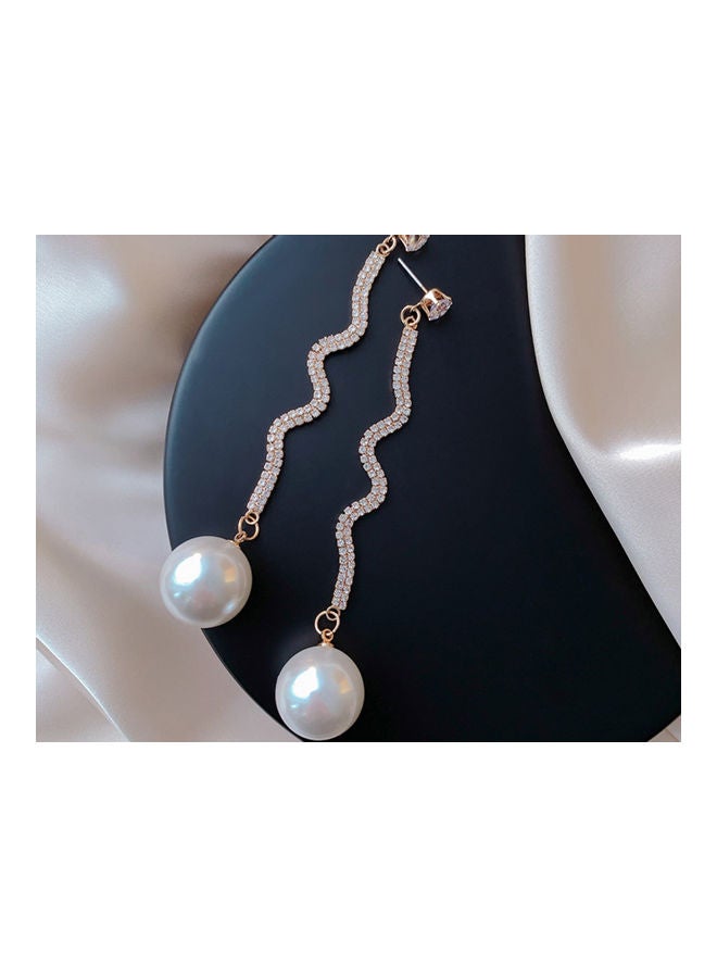 J.J Hand made 925 Sterling Silver Long Wave S-Curve Rhinestone Pearl Earrings - Image 2