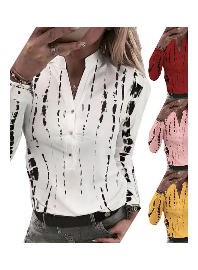 Stand Collar Long Sleeve Vertical Print Buttons Down Shirt Pink  - Image 1