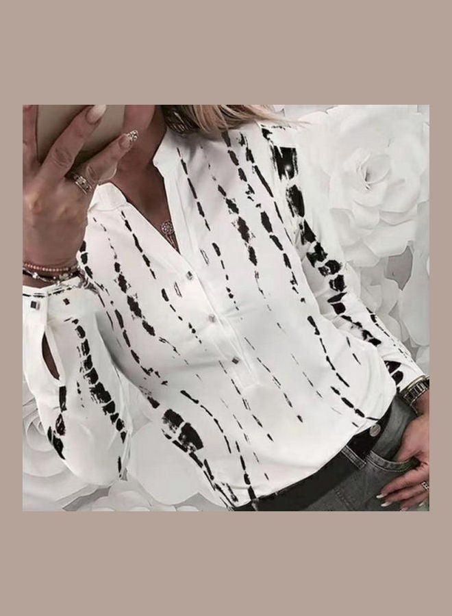 Stand Collar Long Sleeve Vertical Print Buttons Down Shirt Pink  - Image 3