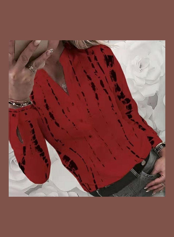 Stand Collar Long Sleeve Vertical Print Buttons Down Shirt Pink  - Image 4