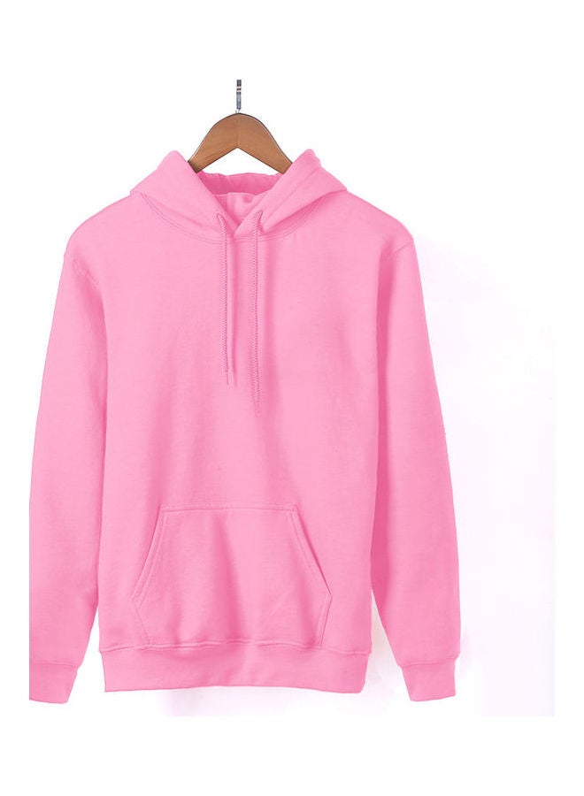 Autumn Solid Color Drawstring Hoodie Pink 