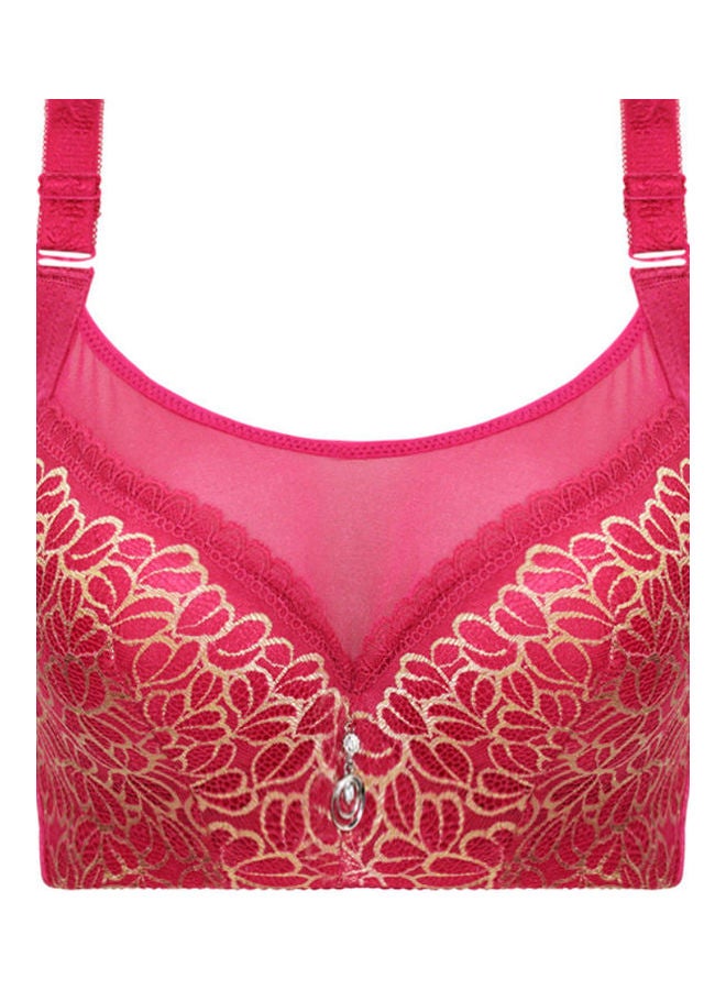 Women Underwire Push Up Lace Bra Red/Golden - Image 1