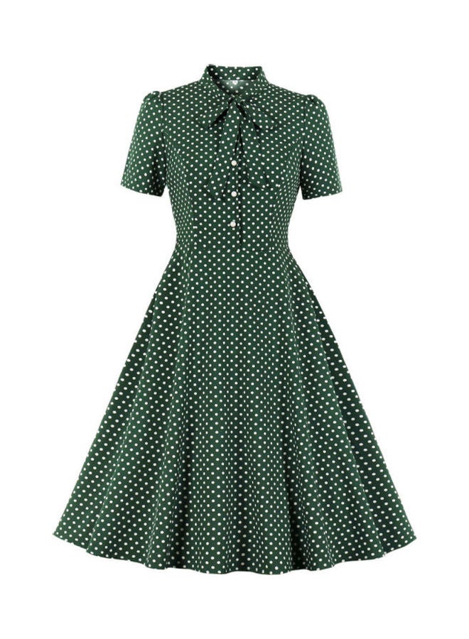 OUTAD Polka Dot Printed Elegant Dress Green  - Image 1