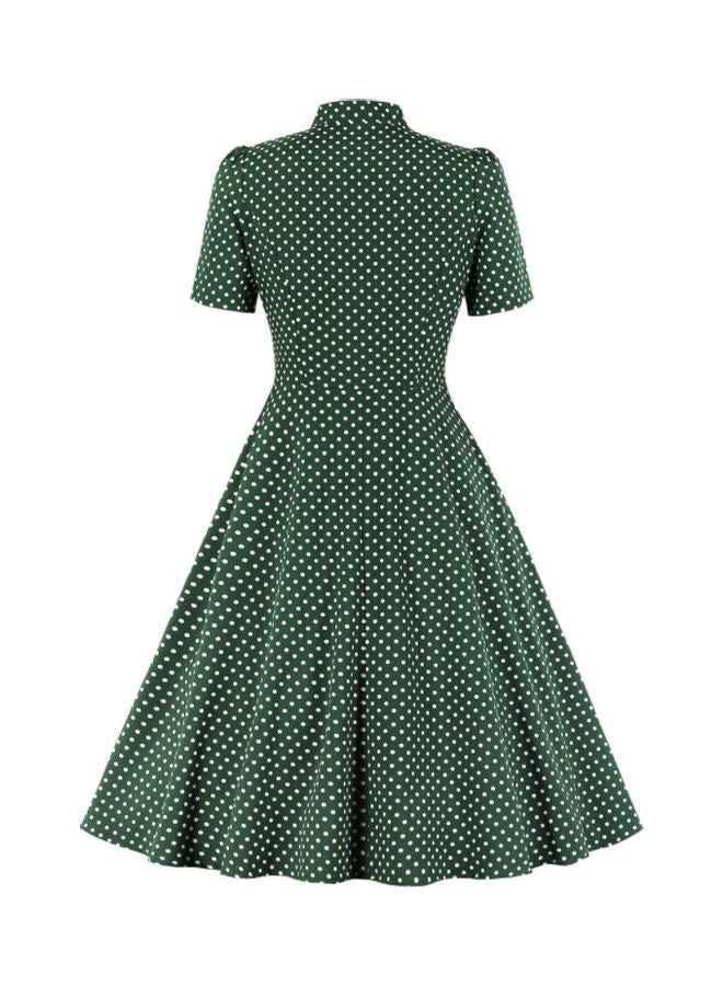OUTAD Polka Dot Printed Elegant Dress Green  - Image 2