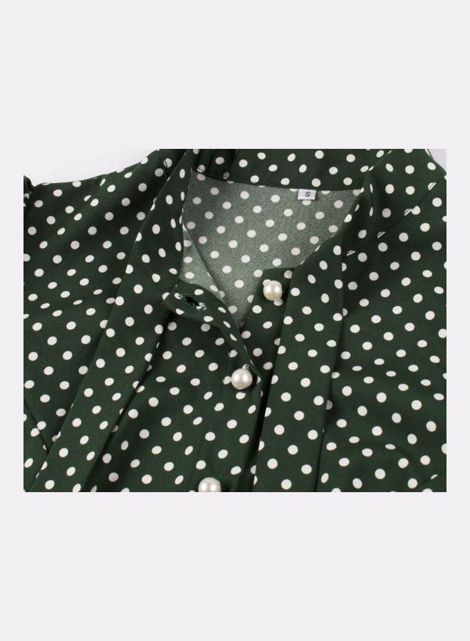 OUTAD Polka Dot Printed Elegant Dress Green  - Image 3