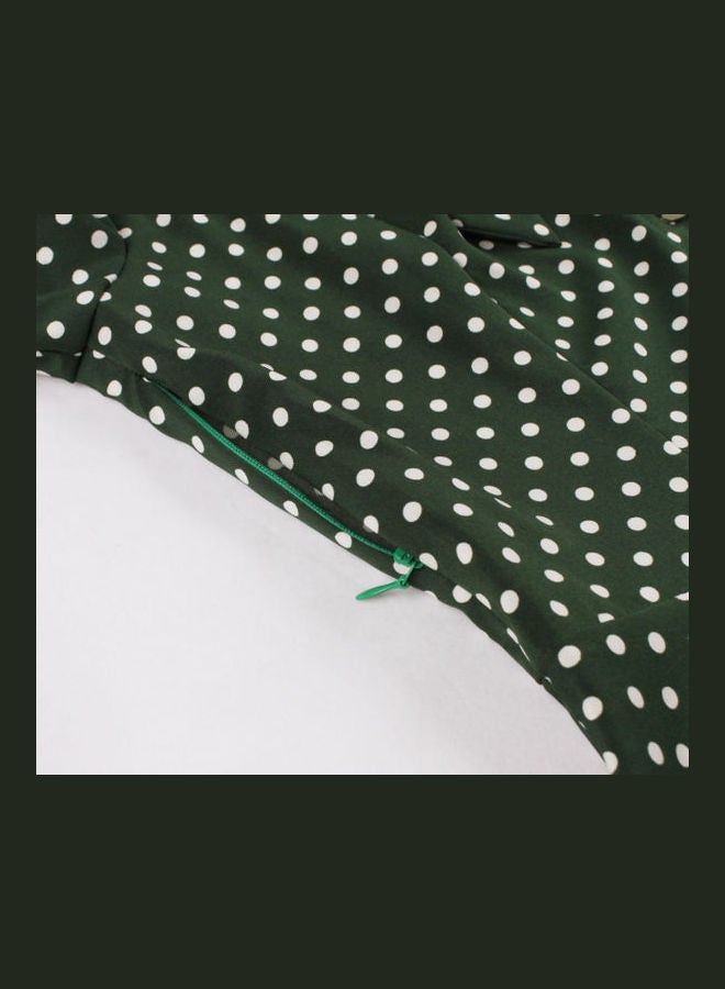 OUTAD Polka Dot Printed Elegant Dress Green  - Image 5