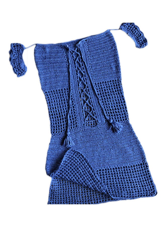 Lace Up Hollow Crochet Off Shoulder Lady Bikini Cover Up Bodycon Mini Dress Blue 