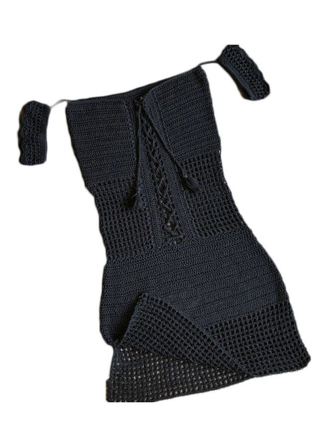 Lace Up Hollow Crochet Off Shoulder Lady Bikini Cover Up Bodycon Mini Dress Black 