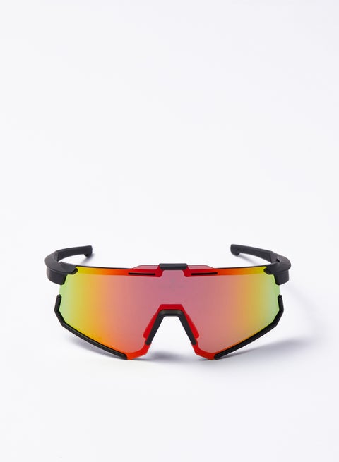 Cycling Scooter Sunglasses - Athletiq Club Jabal Sawda - Black Frame With Red Fire Multilayer Mirror Lens