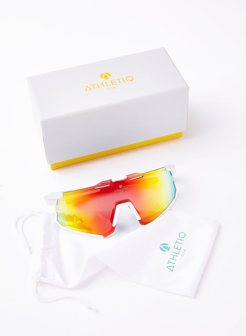 أثليتيك نظارة شمسية لركوب السكوتر والدراجة أثليتيك كلب جبل سودة - بإطار لون أبيض وعدسة عاكسة متعددة الطبقات لون أحمر فاير - Image 5