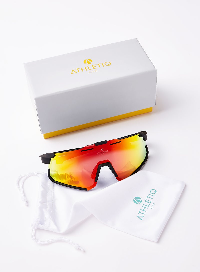 Cycling Scooter Sunglasses - Athletiq Club Jabal Sawda - Black Frame With Red Fire Multilayer Mirror Lens - v1622731301/N47014539A_5