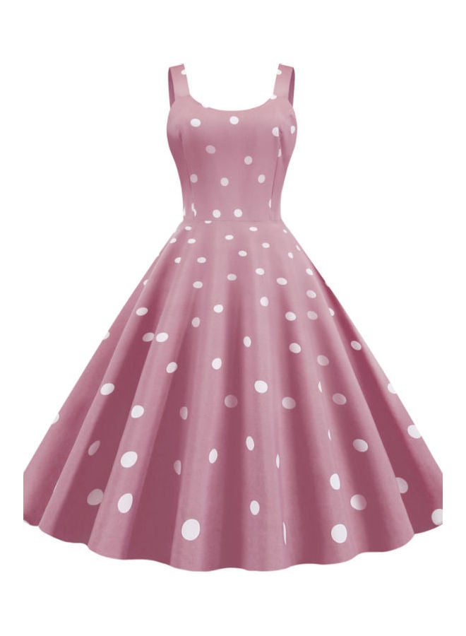 OUTAD Polka Dot Printed Elegant Dress Pink/White  - Image 1