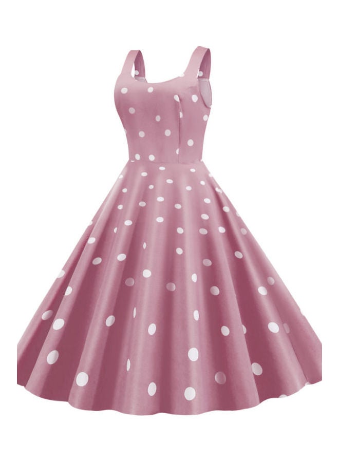 OUTAD Polka Dot Printed Elegant Dress Pink/White  - Image 2