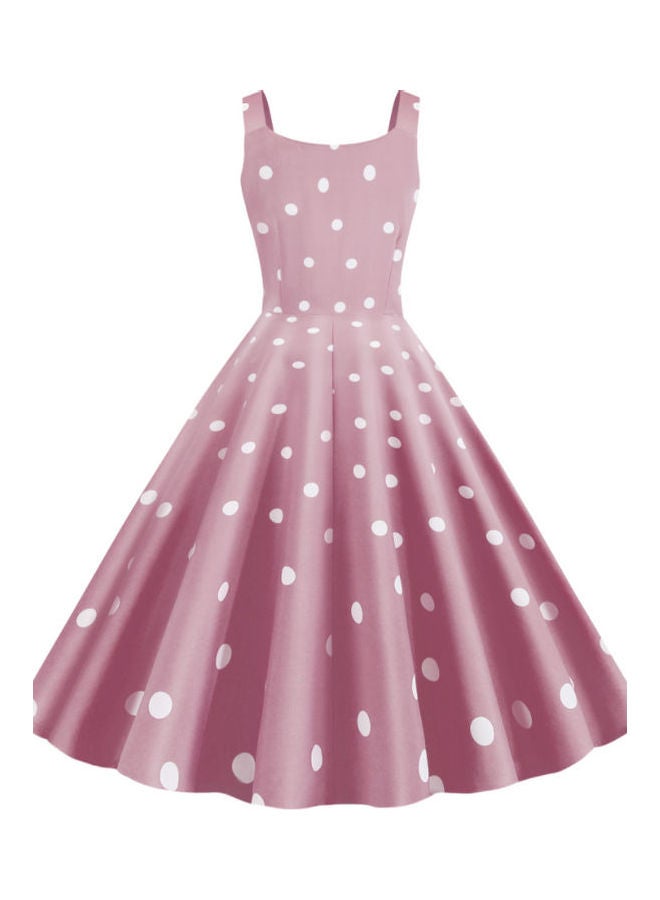 OUTAD Polka Dot Printed Elegant Dress Pink/White  - Image 3