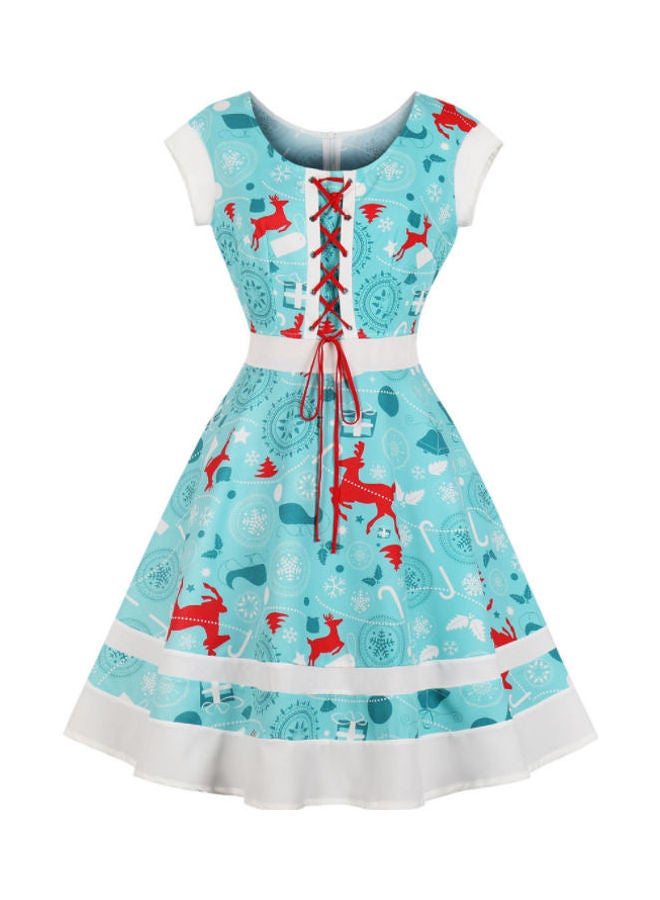 OUTAD Printed Stylish Fashion Dress Blue/White/Red - Image 1