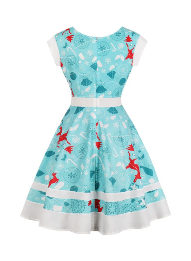 OUTAD Printed Stylish Fashion Dress Blue/White/Red - Image 2
