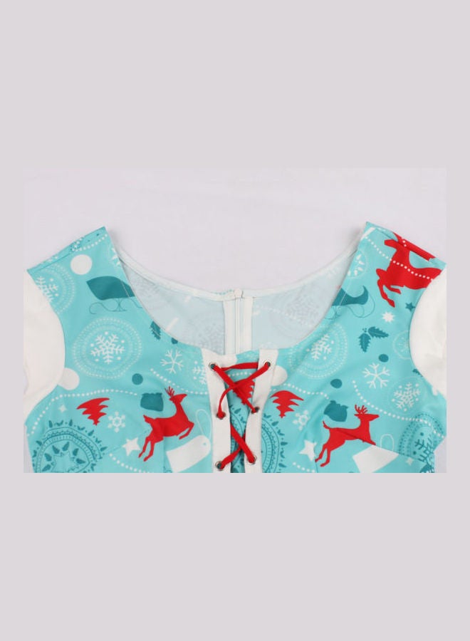 OUTAD Printed Stylish Fashion Dress Blue/White/Red - Image 3