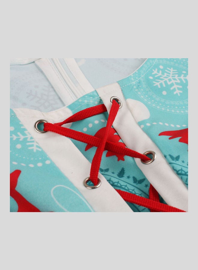OUTAD Printed Stylish Fashion Dress Blue/White/Red - Image 5