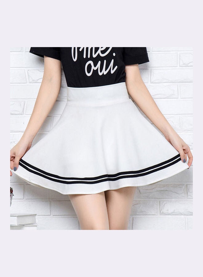 High Waist Stripes Pleated Stretchy School Mini Skirt White - Image 1