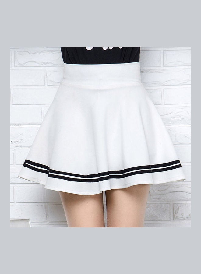 High Waist Stripes Pleated Stretchy School Mini Skirt White - Image 2