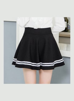 High Waist Stripes Pleated Stretchy School Mini Skirt Black