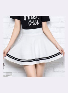 High Waist Stripes Pleated Stretchy School Mini Skirt White