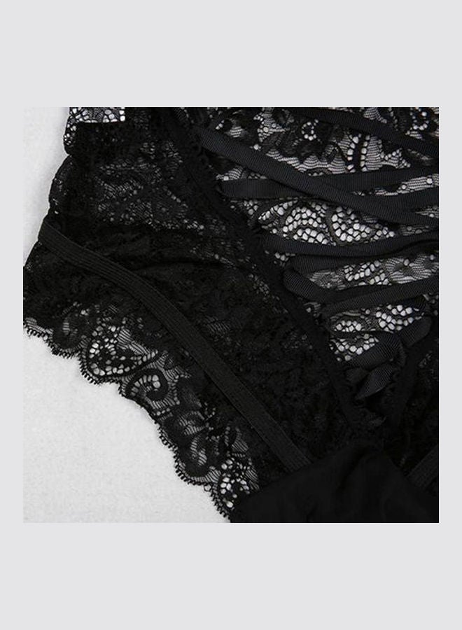 Hollow Cutout Lace High-Waist Briefs Black  - Image 4
