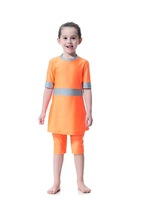 3-Piece Sun Protection Anti-exposure Swimsuit Set Orange/Grey - Image 1