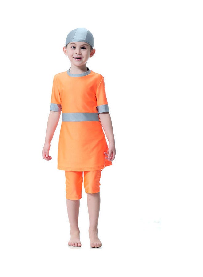3-Piece Sun Protection Anti-exposure Swimsuit Set Orange/Grey - Image 3