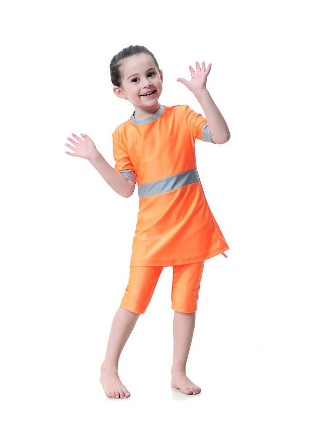 3-Piece Sun Protection Anti-exposure Swimsuit Set Orange/Grey - Image 4