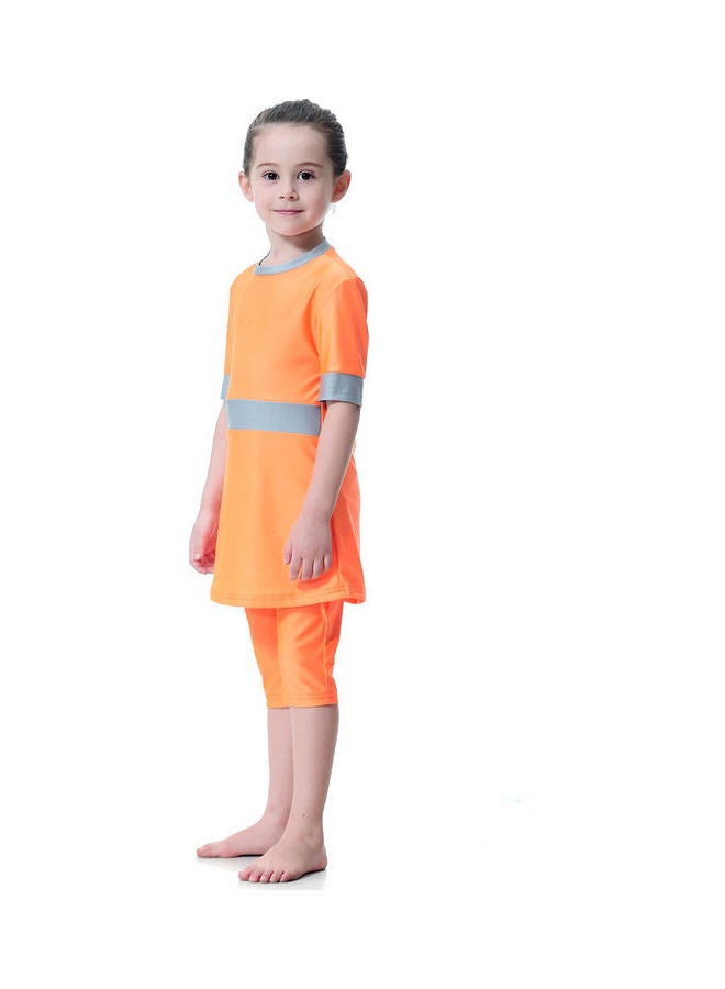 3-Piece Sun Protection Anti-exposure Swimsuit Set Orange/Grey - Image 5