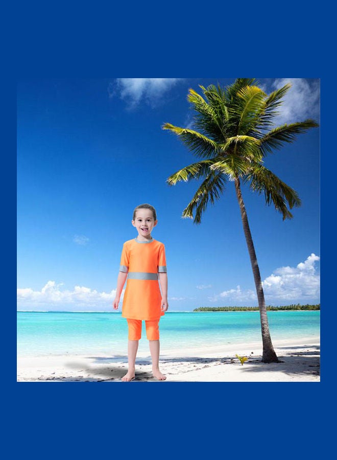 3-Piece Sun Protection Anti-exposure Swimsuit Set Orange/Grey - Image 2