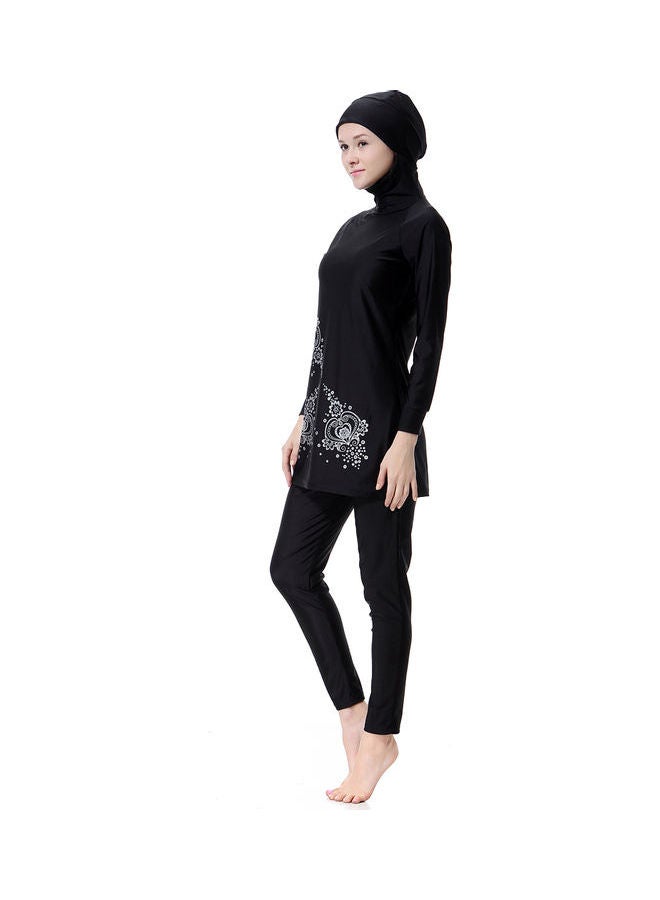 طقم لباس سباحة بتغطية كاملة أسود/ رمادي  - Image 5