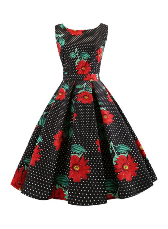 OUTAD Floral Printed Elegant Dress Multicolour - Image 1