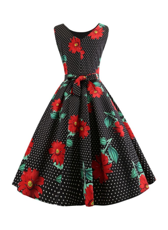 OUTAD Floral Printed Elegant Dress Multicolour - Image 2