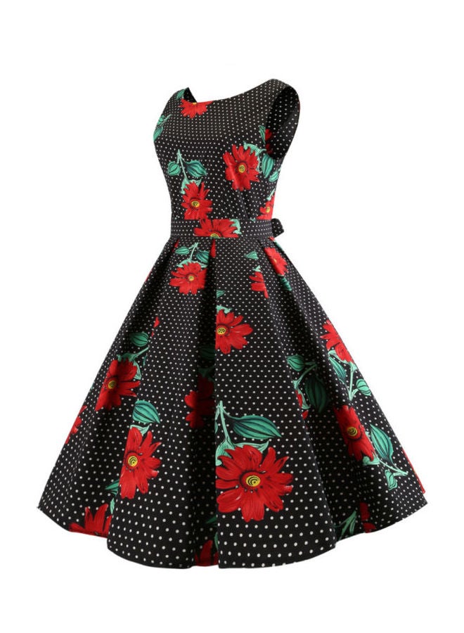 OUTAD Floral Printed Elegant Dress Multicolour - Image 3