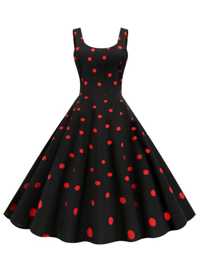 OUTAD Polka Dot Printed Elegant Dress Black/Red  - Image 1