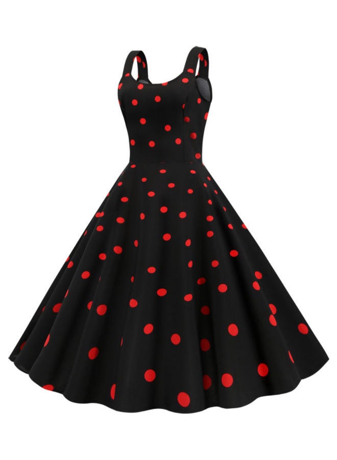 OUTAD Polka Dot Printed Elegant Dress Black/Red  - Image 2